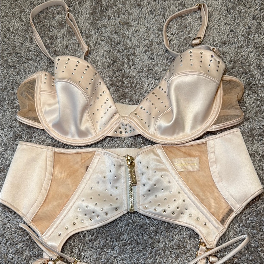Honey Birdette champagne embellished set